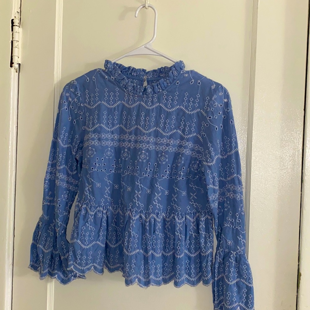 Urban Outfitters Blue Embroidered Floral Top